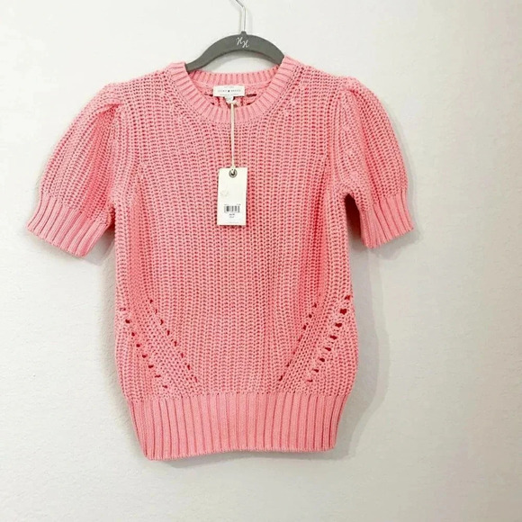 LUCKY BRAND Size XS Pleated Short-sleeve Sweater In Pink New!! - Picture 4 of 8